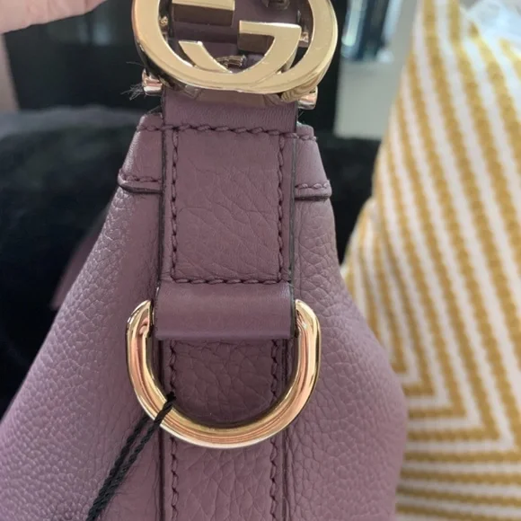 💕Authenic Gucci Mauve Leather Hobo Shoulder Tote Convertible Detachable Strap - Picture 9 of 13